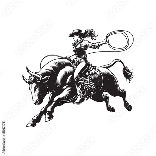 Bull Rodeo Showdown – Cowboy Riding a Bucking Bull in Action


