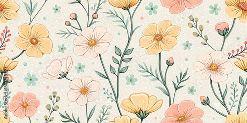 Wallpaper Mural Seamless pattern of mini buttercup flowers nostalgic and cheerful vibe Torontodigital.ca