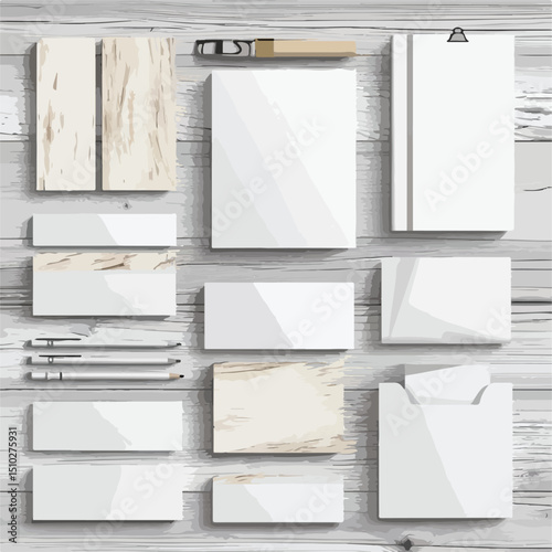 Professional stationary templates set on wooden background for business branding