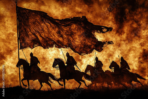 Silhouette of Alexander the Great riding into battle