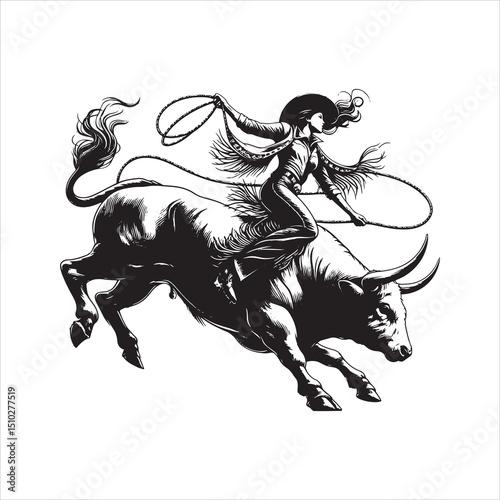 Bull Rodeo Showdown – Cowboy Riding a Bucking Bull in Action