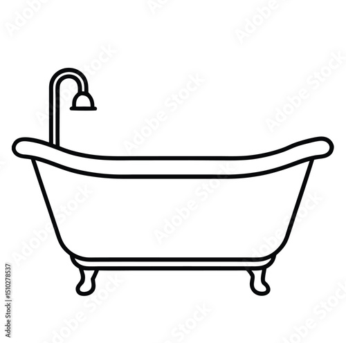 Clawfoot bathtub line art icon isolated on white background