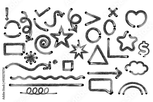 Set of hand drawn abstract brush stroke shapes, line elements vector illustration