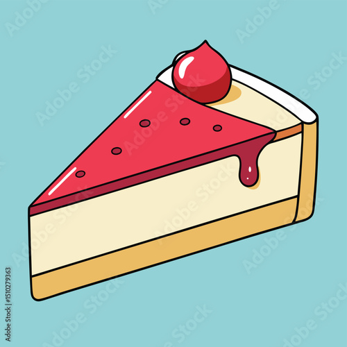 Classic cheesecake slice topped with raspberry sauce and fresh berries