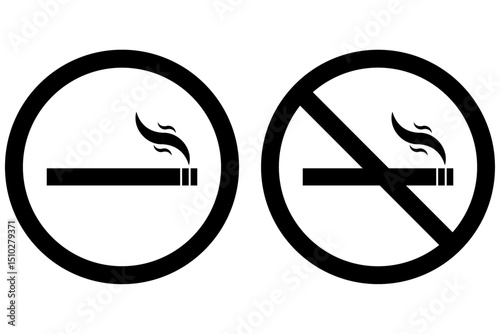 No smoking area and smoking area sign in Black. No smoking. ban symbol. No smoking symbol. No smoke circle. forbidden icon. stop symbol icon set.