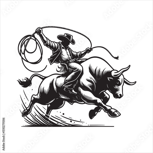 Bull Rodeo Showdown – Cowboy Riding a Bucking Bull in Action