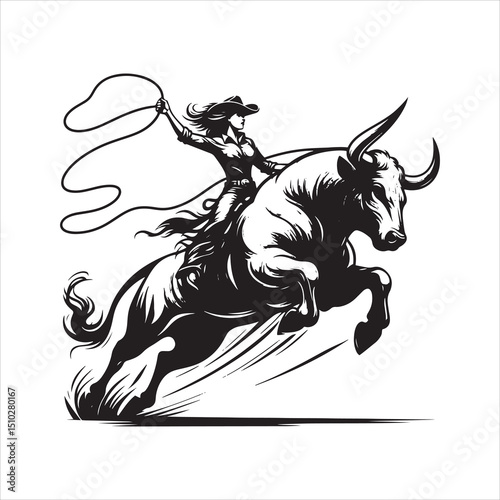 Bull Rodeo Showdown – Cowboy Riding a Bucking Bull in Action