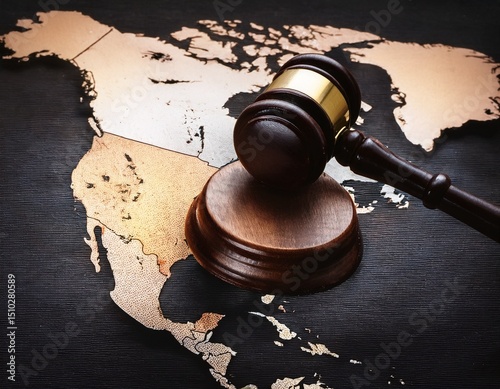a judge gavel placing on north america map