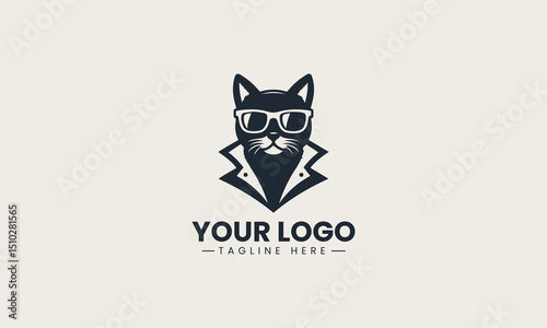 Black vector logo of a confident cat in open shirt and shades with bold attitude