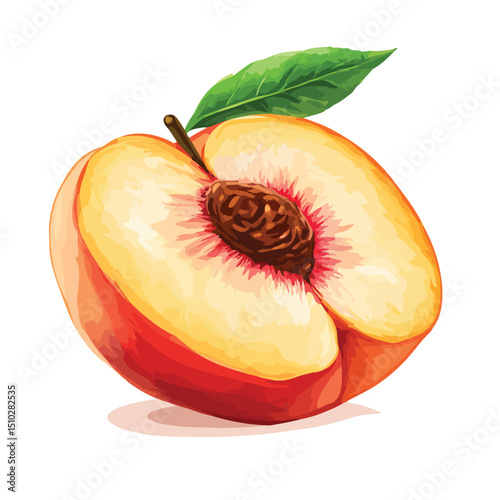 Detailed Vector Illustration of a Peach Half Cut Fruit Isolated on White Background for Graphic Design Projects