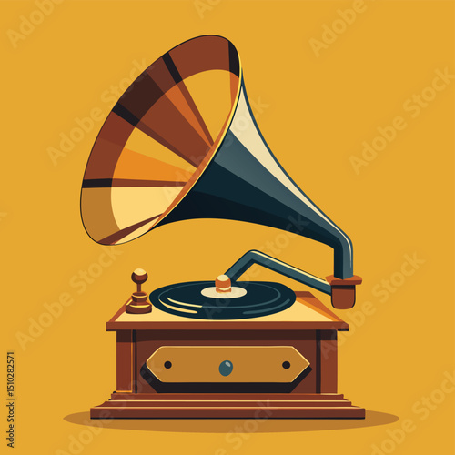 Classic vintage gramophone for playing old records music nostalgia