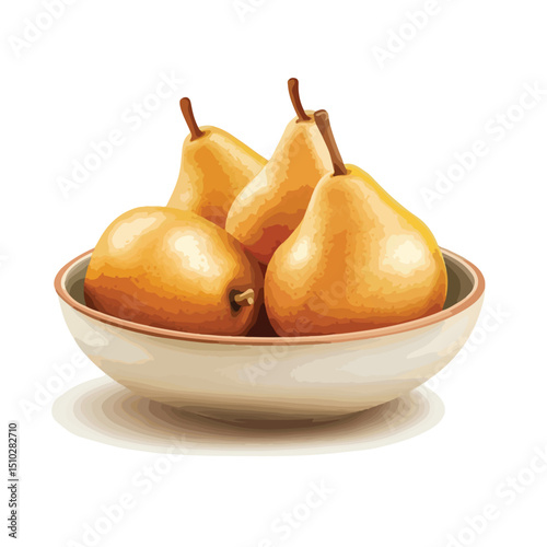 Professional Vector Illustration of Pears in a Bowl Isolated on White Background