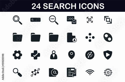 Set of Flat Line Icons for File Management and Search