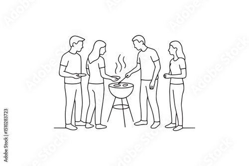 Community BBQ continuous one line drawing minimalism design