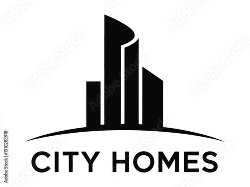 Modern city homes logo design featuring abstract buildings and a sleek minimalist aesthetic