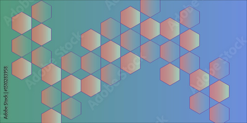 Futuristic hexagonal pattern with a gradient blue-green background. Abstract geometric technology design with transparent hexagons, modern digital aesthetic, and soft glowing edges.