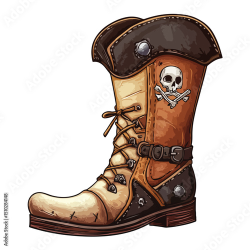 Elegant Pirate Women Boot Vector Illustration Isolated on White Background