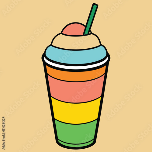 Colorful layered smoothie with green pink and yellow fruit stripes in clear glass healthy drink