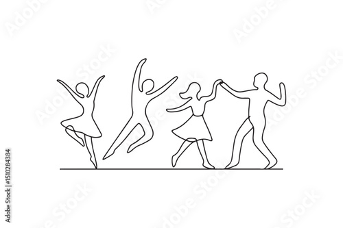 Dancing figures continuous one line drawing minimalism design