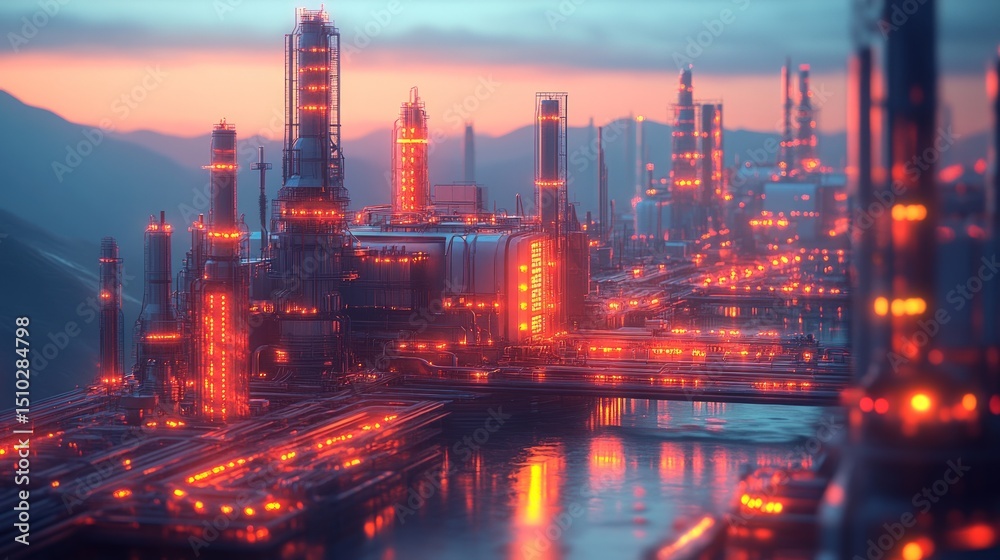 Naklejka premium Futuristic industrial complex at dawn