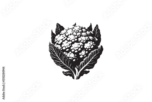 A black-and-white cauliflower against a white background in a straightforward and inconspicuous vector silhouette