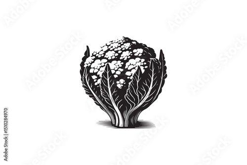 A black-and-white cauliflower against a white background in a straightforward and inconspicuous vector silhouette