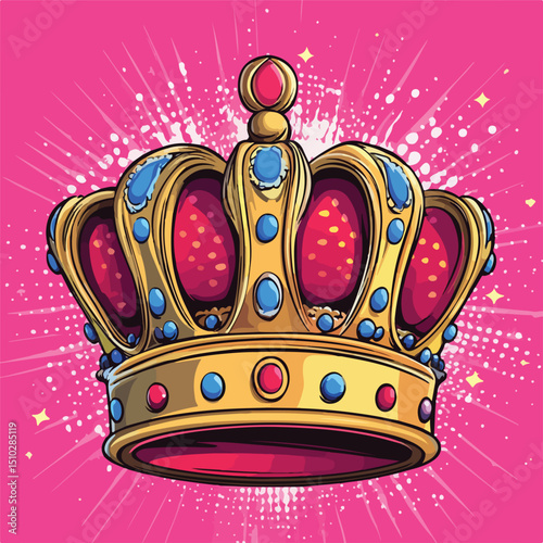 Colorful Pop Art Crown Cartoon Vector Illustration for Creative Projects