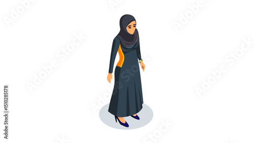 Graceful Muslim Woman in Traditional Dress Vector
