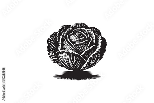 A black-and-white cabbage against a white background in a straightforward and inconspicuous vector silhouette