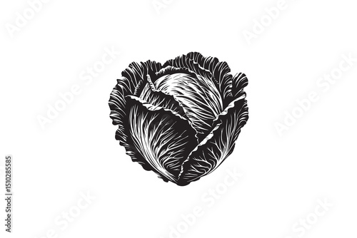 A black-and-white cabbage against a white background in a straightforward and inconspicuous vector silhouette