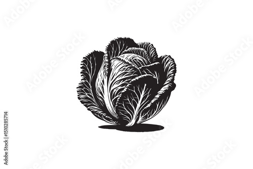 A black-and-white cabbage against a white background in a straightforward and inconspicuous vector silhouette