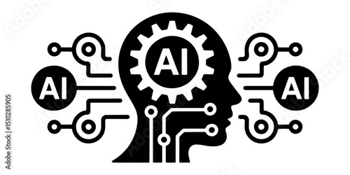 Artificial intelligence concept icon human head with ai gear and circuit connections