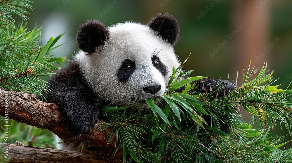 Obraz premium Panda cub eating bamboo
