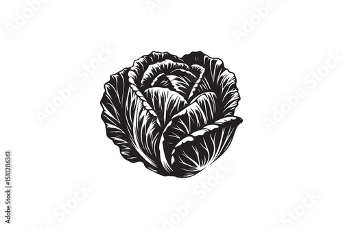 A black-and-white cabbage against a white background in a straightforward and inconspicuous vector silhouette