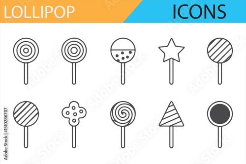 Icon Collection of Lollipops in Various Flavors and Designs