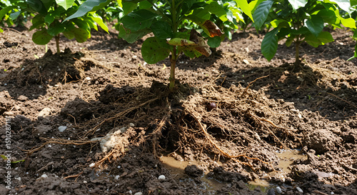 Coffee Plants Affected by Fungal Root Disease in Wet Soil photo