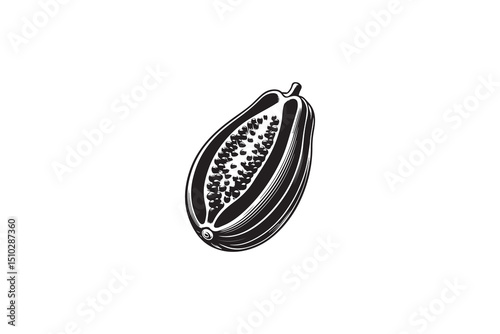 A black-and-white papaya against a white background in a straightforward and inconspicuous vector silhouette