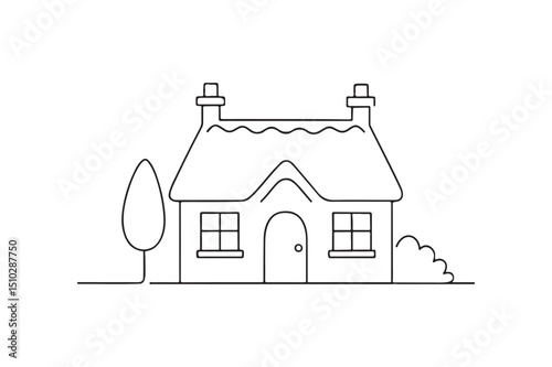 Traditional English cottage continuous one line drawing minimalism design