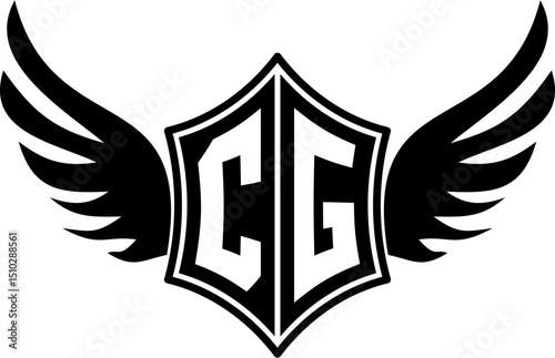 CG logo emblem with winged and shield template