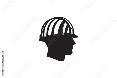A black-and-white constrcution  site helmet  against a white background in a straightforward and inconspicuous vector silhouette