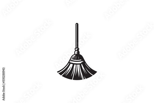 A black-and-white broom  against a white background in a straightforward and inconspicuous vector silhouette
