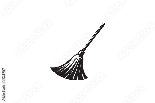 A black-and-white broom  against a white background in a straightforward and inconspicuous vector silhouette