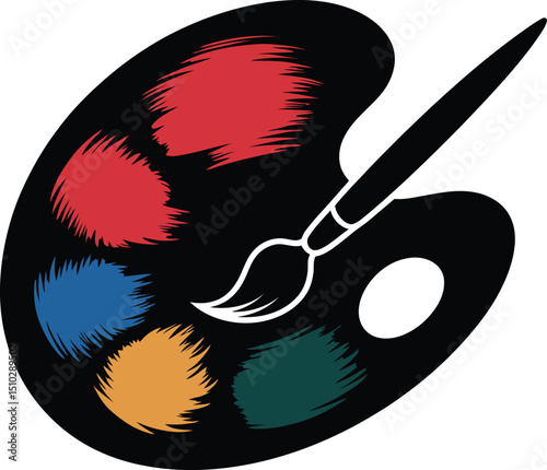 Illustration of artist's palette with paint brush for painting and art projects and creative design work