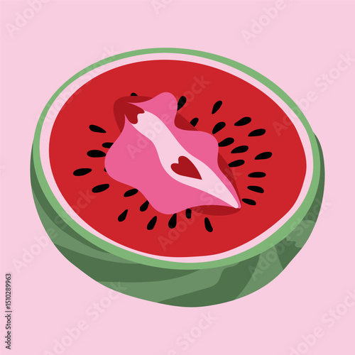 Watermelon with outlines female labia. Vulva