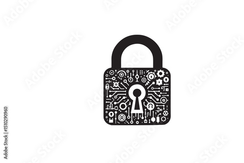A black-and-white lock  against a white background in a straightforward and inconspicuous vector silhouette