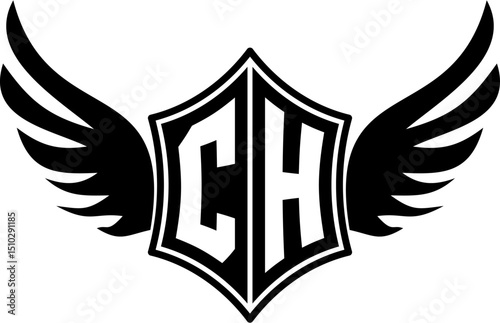 CH logo emblem with winged and shield template