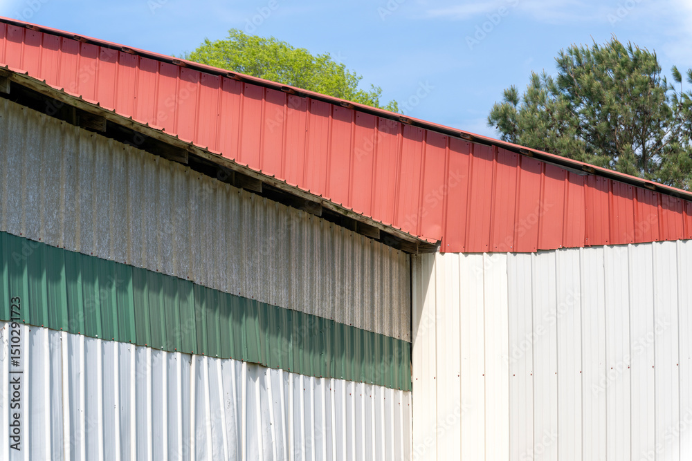 A building colorful metal walls A building colorful metal walls