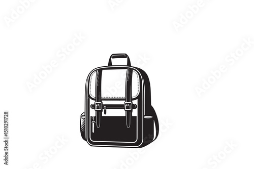A black-and-white school bag  against a white background in a straightforward and inconspicuous vector silhouette
