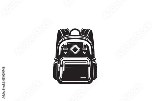 A black-and-white school bag  against a white background in a straightforward and inconspicuous vector silhouette