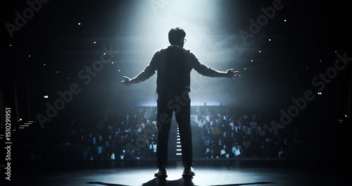 Photography Anonymous Man Standing Under a Spotlight on Stage in Front of a Sold-Out Audience